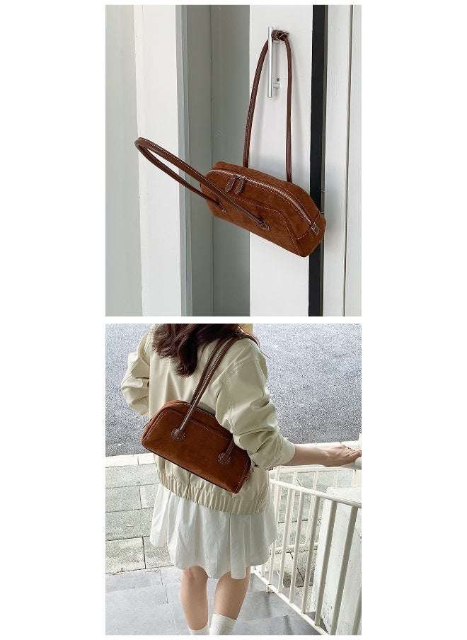 Autumn Suede Baguette Bag Simple Leather Patchwork Underarm Bag Women's Plush Fashion Shoulder Bag