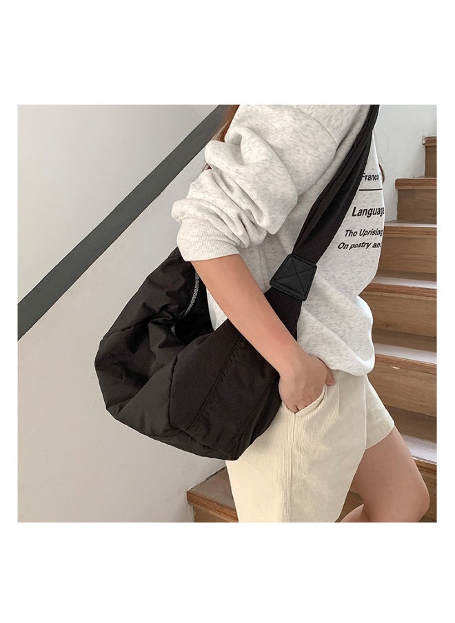 Korean Bag Women's Casual Single Shoulder Crossbody Bag Large Capacity Niche Fashion Wide Shoulder Strap Nylon Dumpling Bag Female