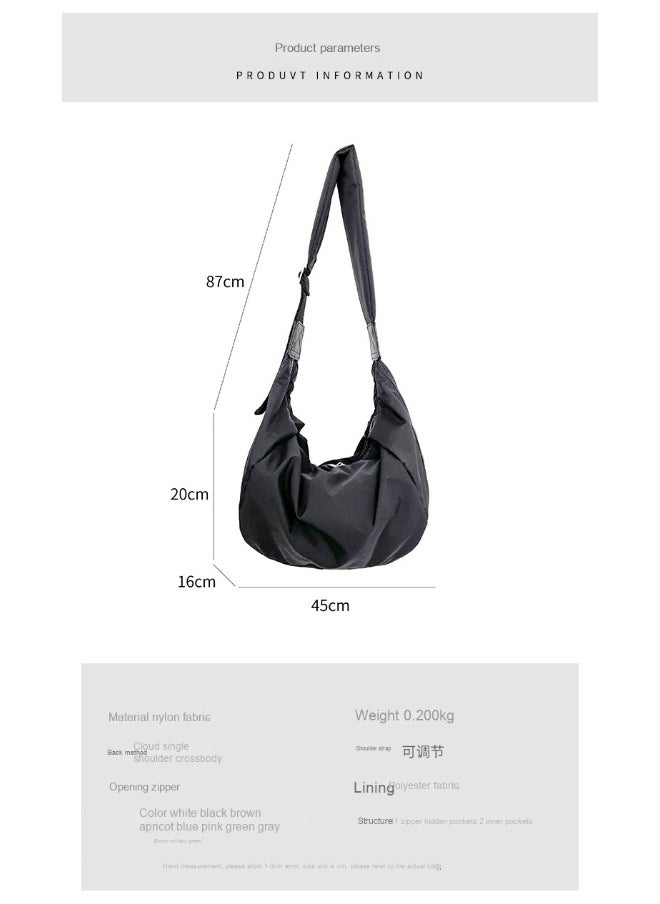 Korean Bag Women's Casual Single Shoulder Crossbody Bag Large Capacity Niche Fashion Wide Shoulder Strap Nylon Dumpling Bag Female