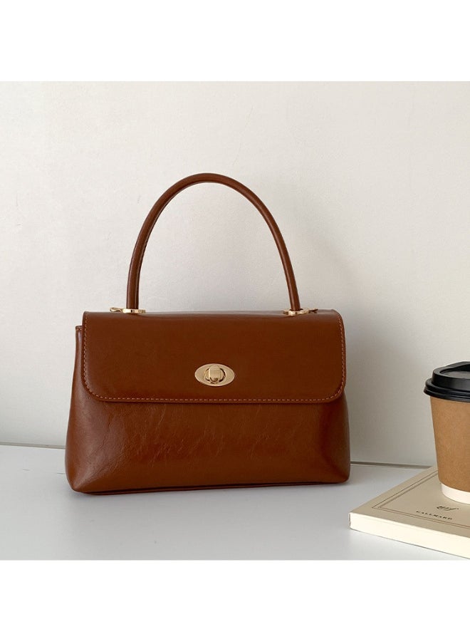 Retro Handbag Fashion Niche Design All Crossbody Bag Oil Wax Skin Foreign Air Clamshell Hand Carrying Small Square Bag