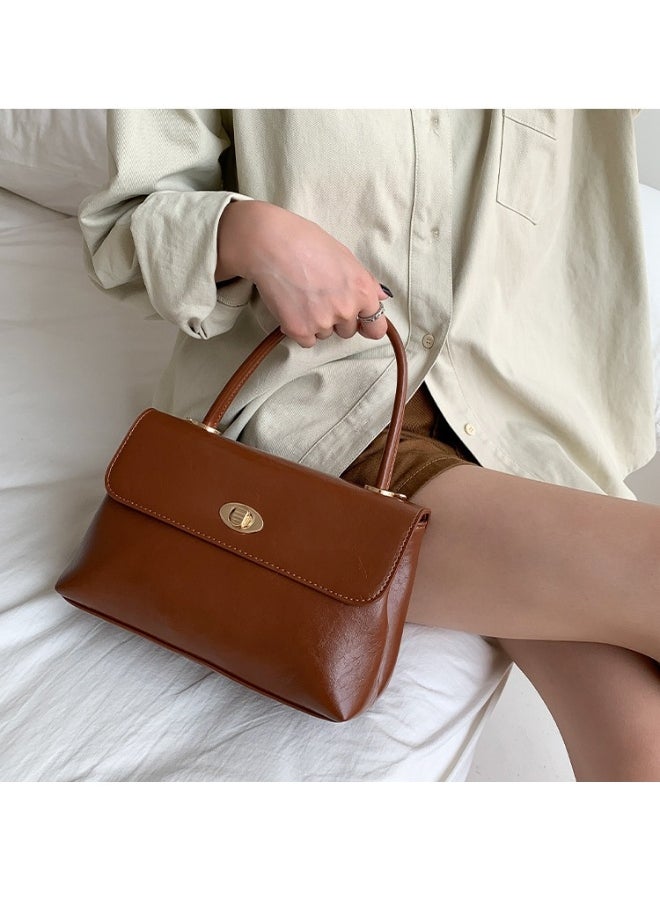 Retro Handbag Fashion Niche Design All Crossbody Bag Oil Wax Skin Foreign Air Clamshell Hand Carrying Small Square Bag