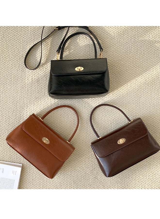 Retro Handbag Fashion Niche Design All Crossbody Bag Oil Wax Skin Foreign Air Clamshell Hand Carrying Small Square Bag