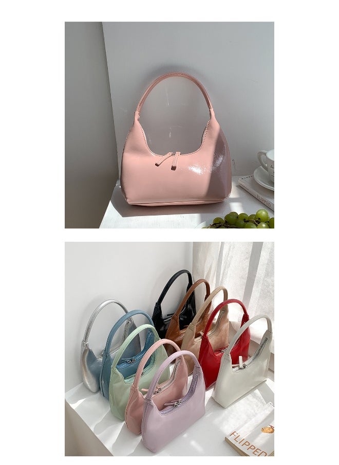 Korean Small Handbag Women's High-grade Temperament Simple Female Bag Bright PU Fashion Single Shoulder Niche Design Handbag