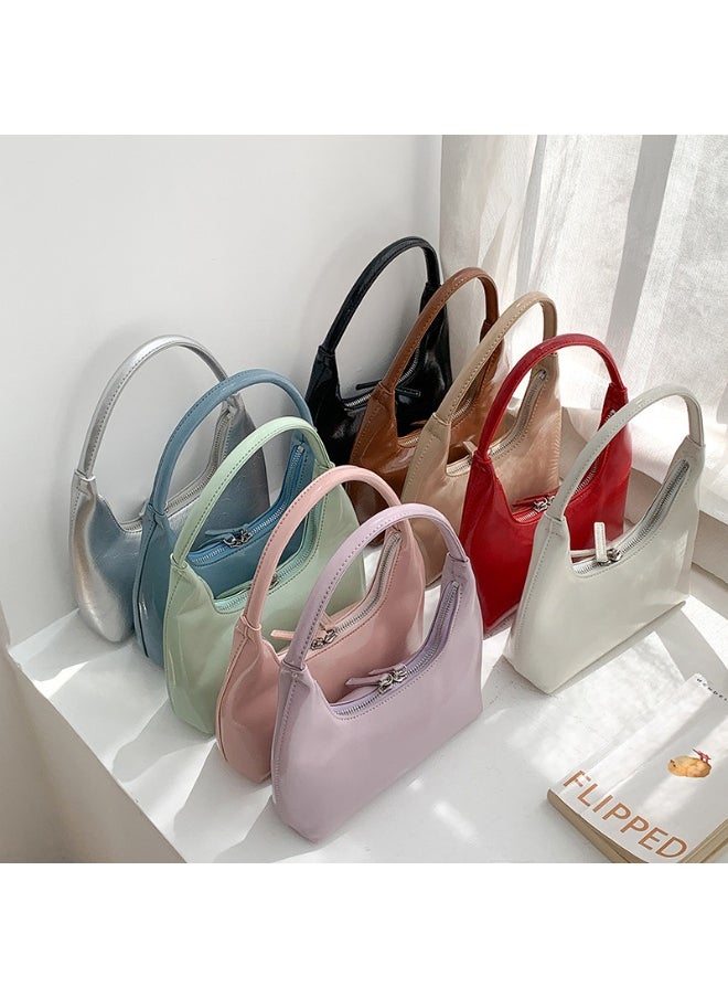 Korean Small Handbag Women's High-grade Temperament Simple Female Bag Bright PU Fashion Single Shoulder Niche Design Handbag