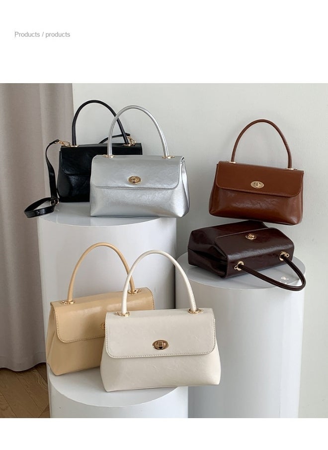 Retro Handbag Fashion Niche Design All Crossbody Bag Oil Wax Skin Foreign Air Clamshell Hand Carrying Small Square Bag