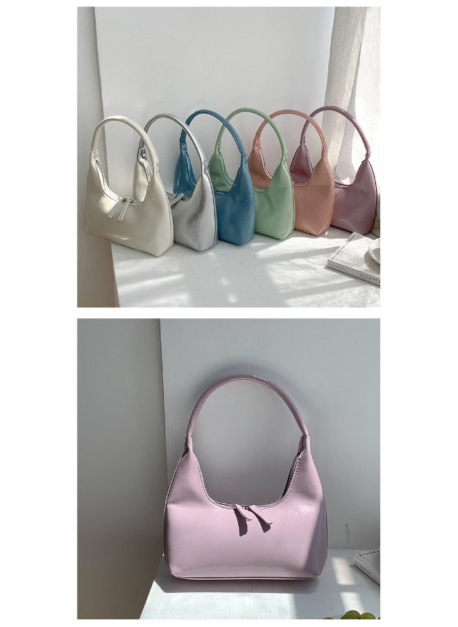 Korean Small Handbag Women's High-grade Temperament Simple Female Bag Bright PU Fashion Single Shoulder Niche Design Handbag