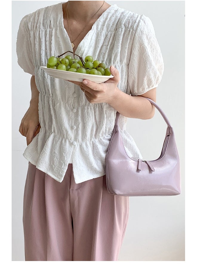 Korean Small Handbag Women's High-grade Temperament Simple Female Bag Bright PU Fashion Single Shoulder Niche Design Handbag