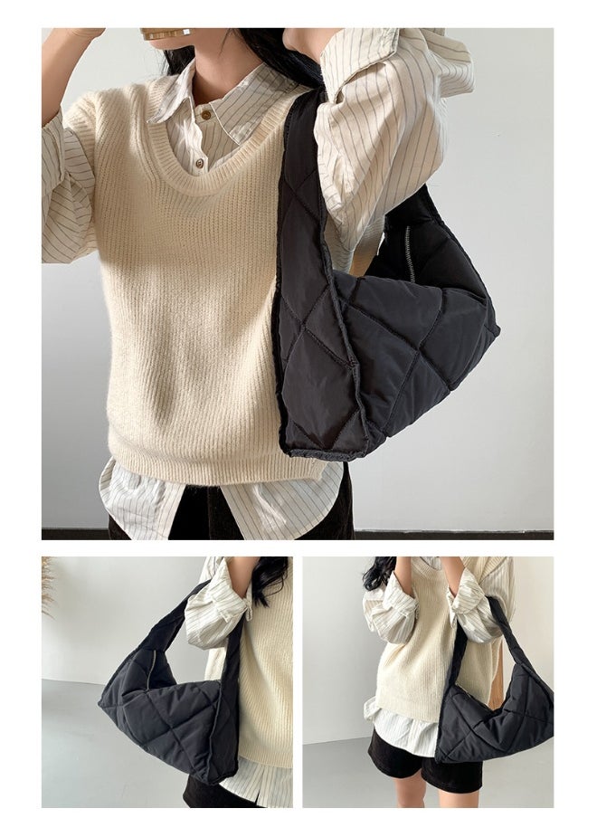 Autumn-winter Women's Bag Large Capacity Soft Down Cloud Bag Nylon Shoulder Bag Female Niche Cotton-padded Diamond Check Handbag