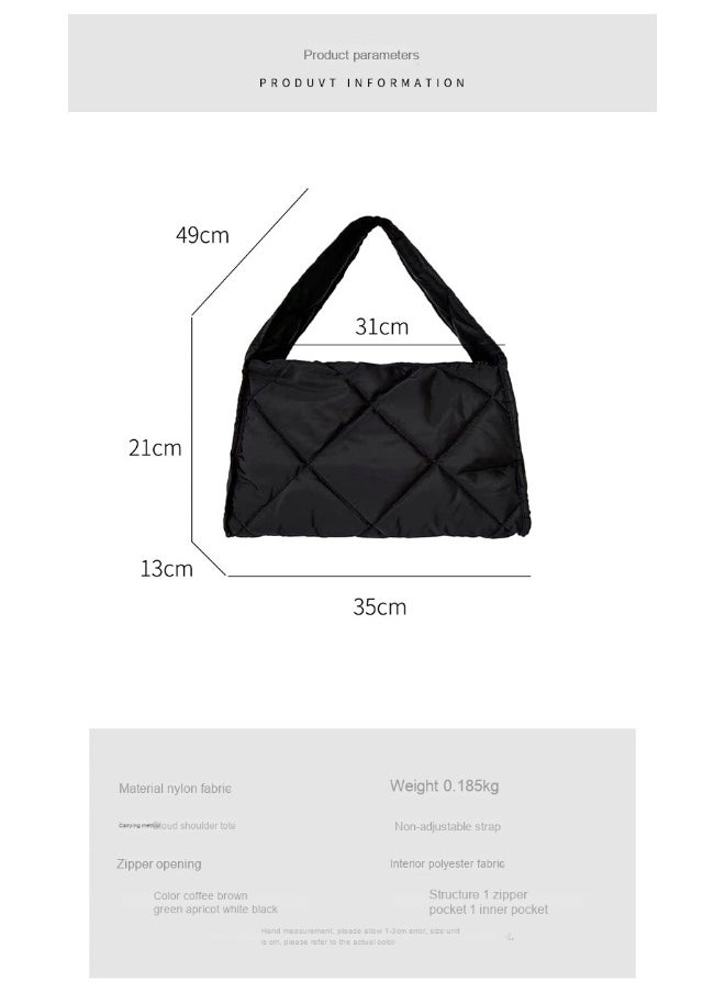 Autumn-winter Women's Bag Large Capacity Soft Down Cloud Bag Nylon Shoulder Bag Female Niche Cotton-padded Diamond Check Handbag