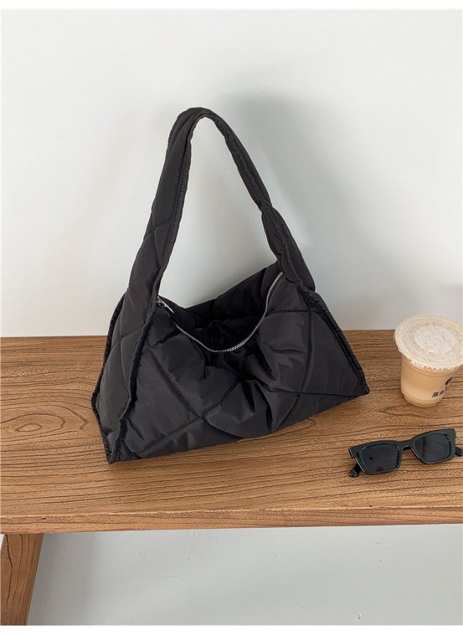 Autumn-winter Women's Bag Large Capacity Soft Down Cloud Bag Nylon Shoulder Bag Female Niche Cotton-padded Diamond Check Handbag