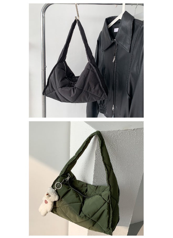 Autumn-winter Women's Bag Large Capacity Soft Down Cloud Bag Nylon Shoulder Bag Female Niche Cotton-padded Diamond Check Handbag