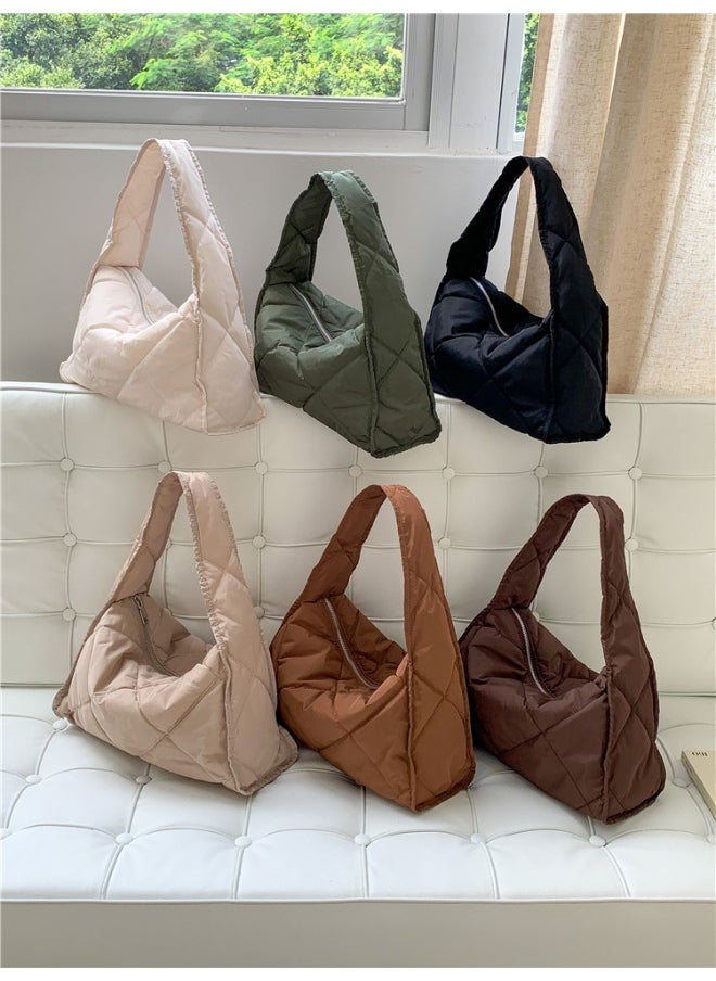 Autumn-winter Women's Bag Large Capacity Soft Down Cloud Bag Nylon Shoulder Bag Female Niche Cotton-padded Diamond Check Handbag