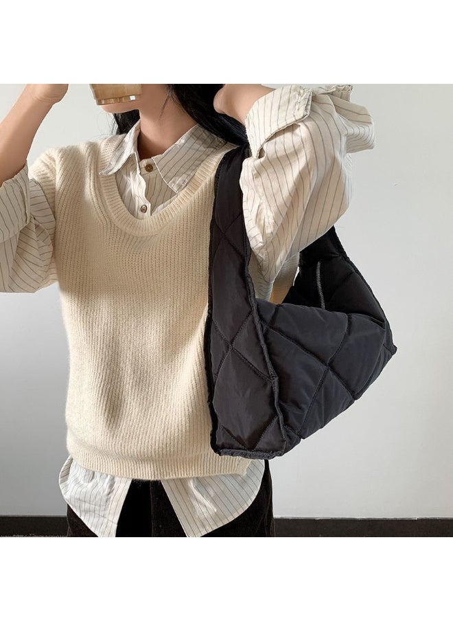 Autumn-winter Women's Bag Large Capacity Soft Down Cloud Bag Nylon Shoulder Bag Female Niche Cotton-padded Diamond Check Handbag