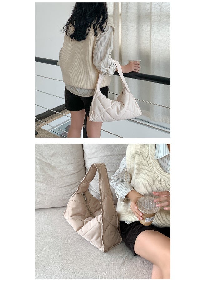 Autumn-winter Women's Bag Large Capacity Soft Down Cloud Bag Nylon Shoulder Bag Female Niche Cotton-padded Diamond Check Handbag