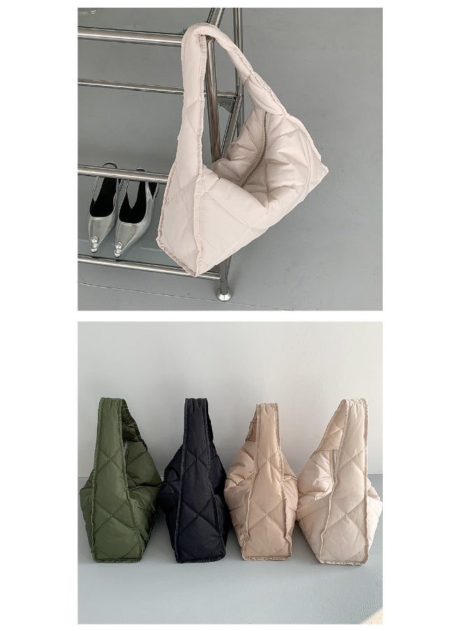 Autumn-winter Women's Bag Large Capacity Soft Down Cloud Bag Nylon Shoulder Bag Female Niche Cotton-padded Diamond Check Handbag