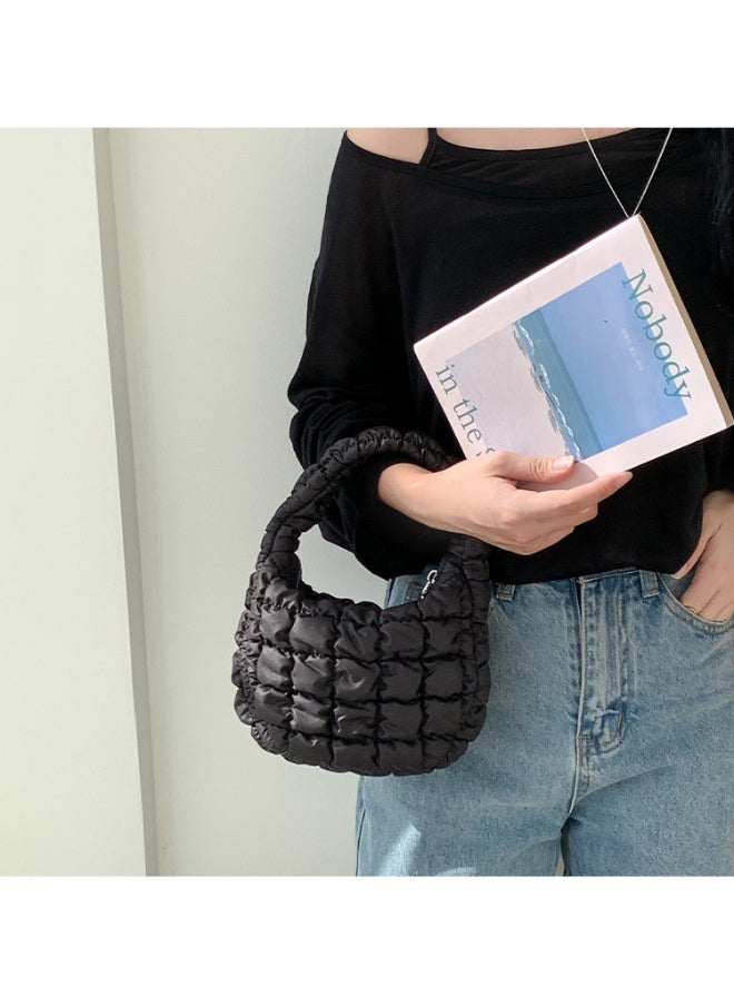 Autumn Pleated Diamond Check Handbag Cute Mini Cloud Bag Fashion Advanced Sense Bubble Down Bag