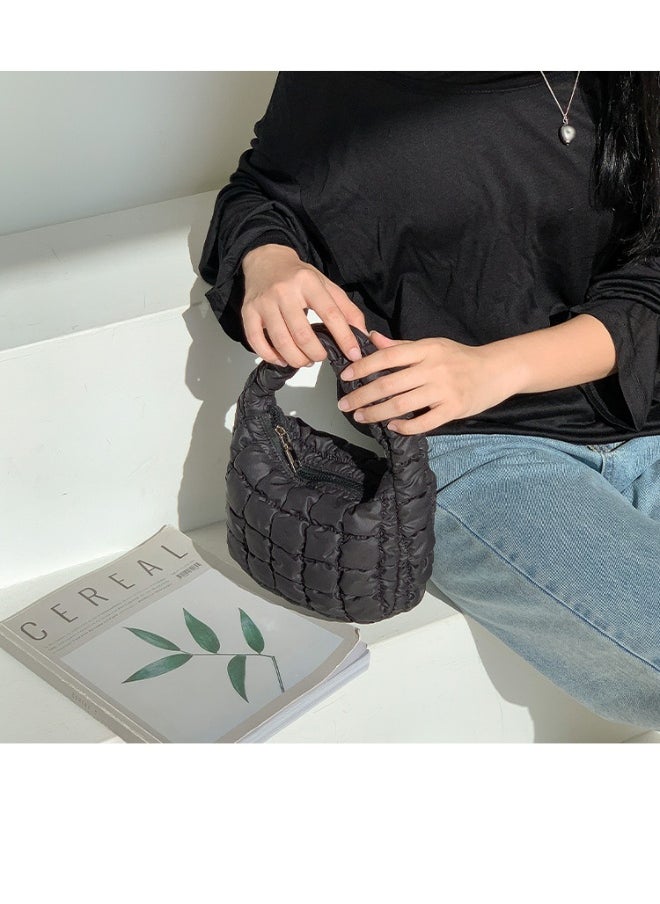 Autumn Pleated Diamond Check Handbag Cute Mini Cloud Bag Fashion Advanced Sense Bubble Down Bag