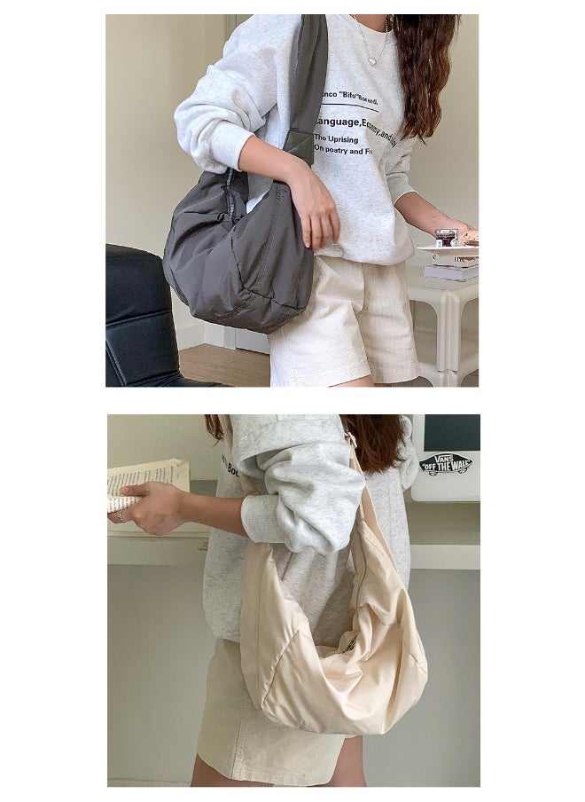 Korean Bag Women's Casual Single Shoulder Crossbody Bag Large Capacity Niche Fashion Wide Shoulder Strap Nylon Dumpling Bag Female
