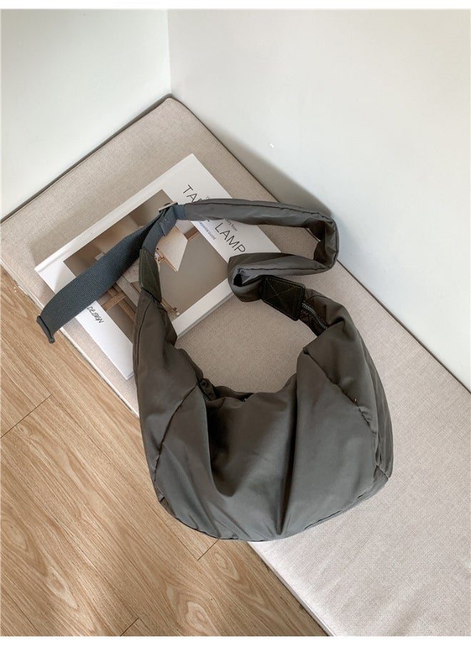 Korean Bag Women's Casual Single Shoulder Crossbody Bag Large Capacity Niche Fashion Wide Shoulder Strap Nylon Dumpling Bag Female