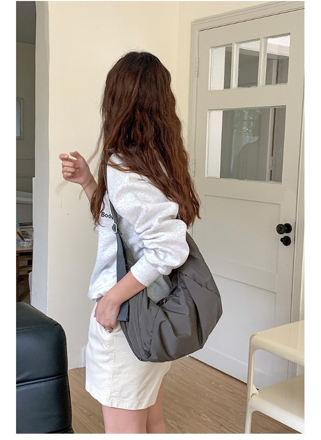 Korean Bag Women's Casual Single Shoulder Crossbody Bag Large Capacity Niche Fashion Wide Shoulder Strap Nylon Dumpling Bag Female