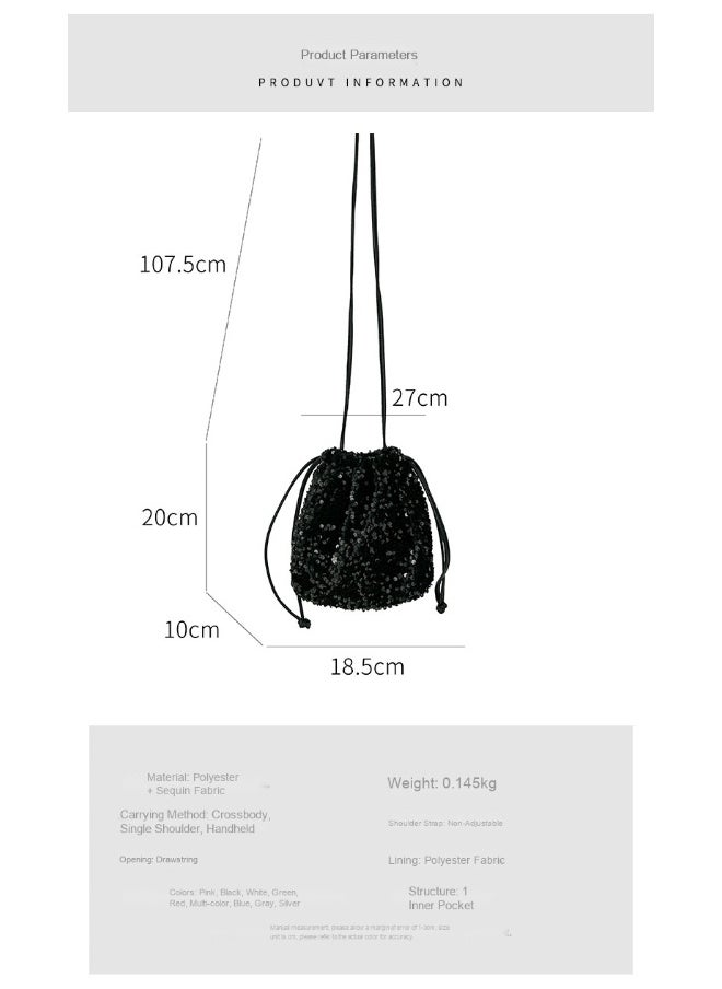 European-american Crossbody Bucket Bag Women's Drawstring Pleated Design Soft Hand Bill Shoulder Bag Color Sequin Bag
