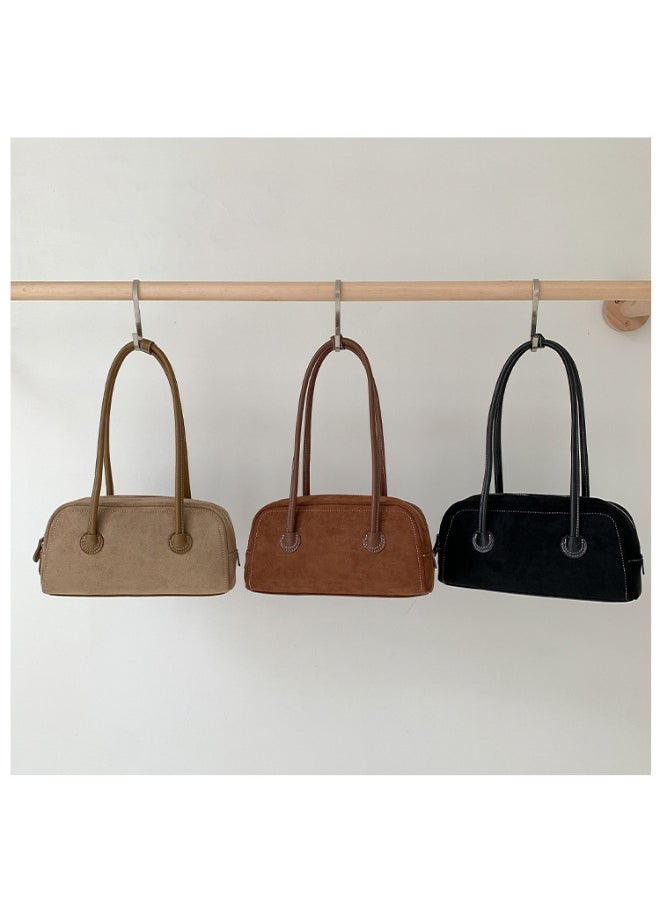 Vintage Fashion Suede Bag Niche High-grade Baguette Bag Large Capacity Shoulder Bag for Woman