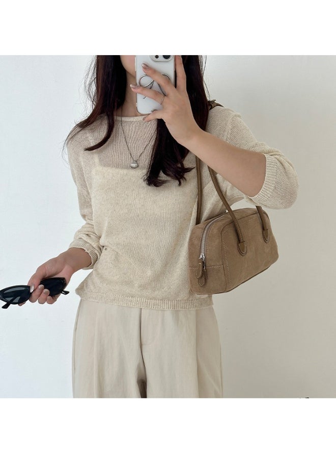 Vintage Fashion Suede Bag Niche High-grade Baguette Bag Large Capacity Shoulder Bag for Woman