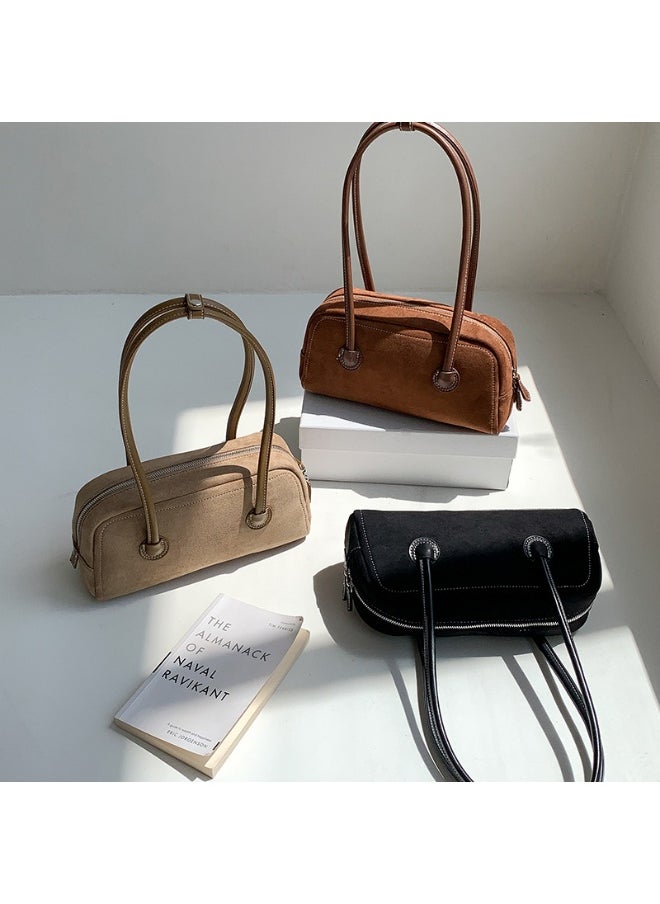 Vintage Fashion Suede Bag Niche High-grade Baguette Bag Large Capacity Shoulder Bag for Woman