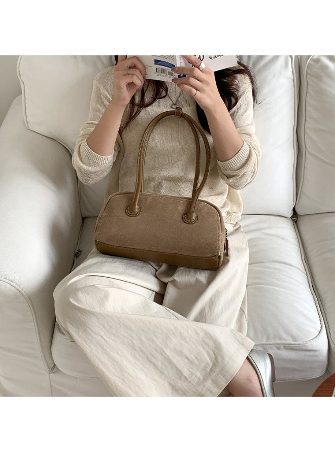 Vintage Fashion Suede Bag Niche High-grade Baguette Bag Large Capacity Shoulder Bag for Woman