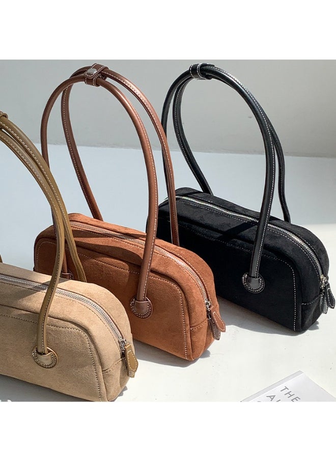 Vintage Fashion Suede Bag Niche High-grade Baguette Bag Large Capacity Shoulder Bag for Woman