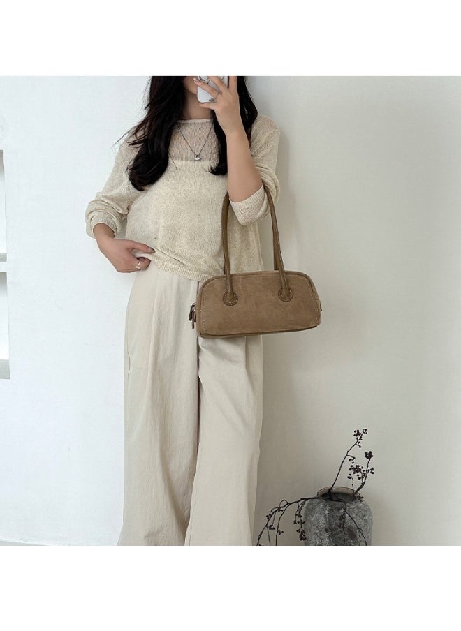 Vintage Fashion Suede Bag Niche High-grade Baguette Bag Large Capacity Shoulder Bag for Woman