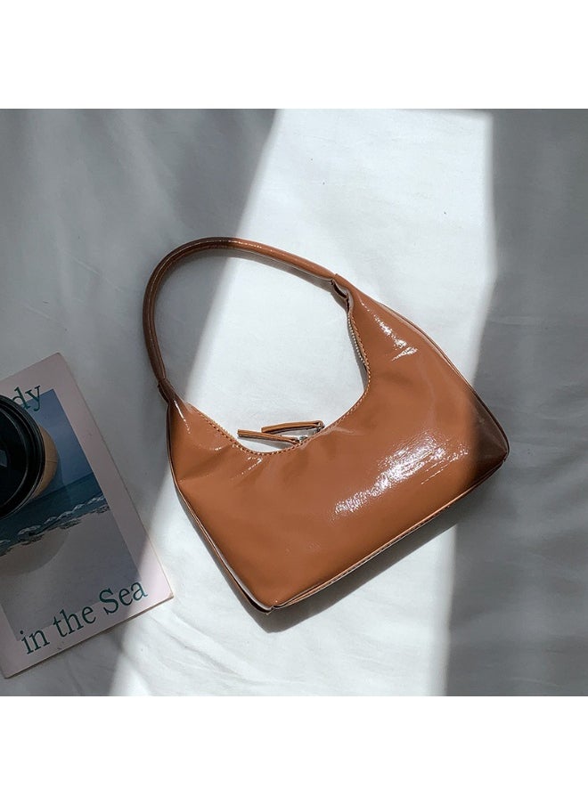 Korean Small Handbag Women's High-grade Temperament Simple Female Bag Bright PU Fashion Single Shoulder Niche Design Handbag