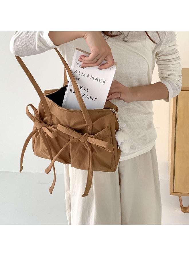 Fashion Bow Tote Bag Summer Luxury Sense Large Capacity Shoulder Bag Women's Simple Velcron Commuter Bag