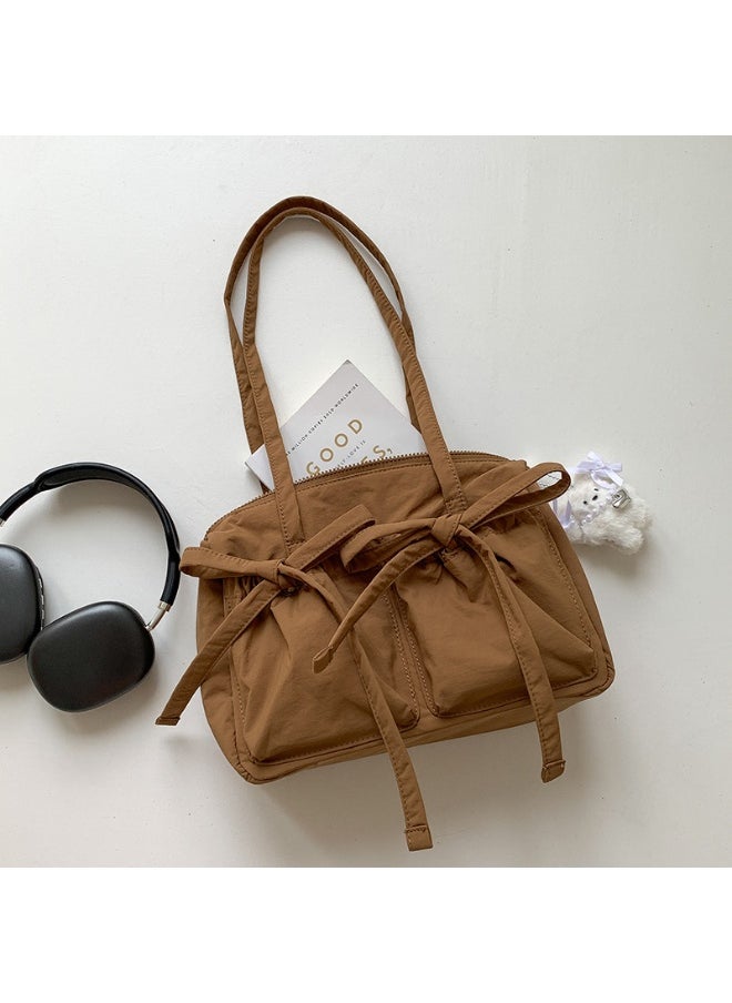 Fashion Bow Tote Bag Summer Luxury Sense Large Capacity Shoulder Bag Women's Simple Velcron Commuter Bag