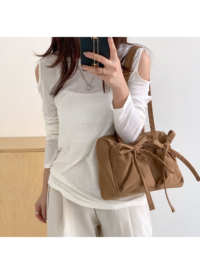 Fashion Bow Tote Bag Summer Luxury Sense Large Capacity Shoulder Bag Women's Simple Velcron Commuter Bag