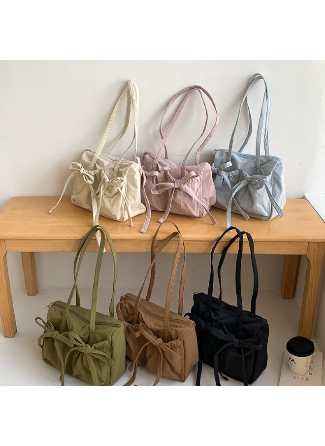 Fashion Bow Tote Bag Summer Luxury Sense Large Capacity Shoulder Bag Women's Simple Velcron Commuter Bag