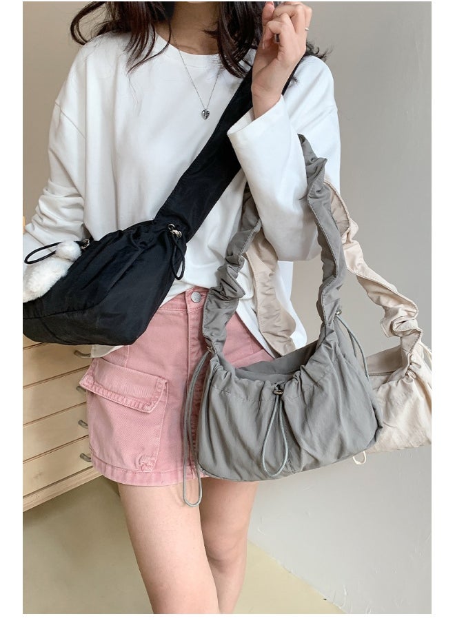 Korean Women's Bag Fold Bag Trend Literary Crossbody Nylon Bag Niche Design Fashion Casual Shoulder Small Square Bag