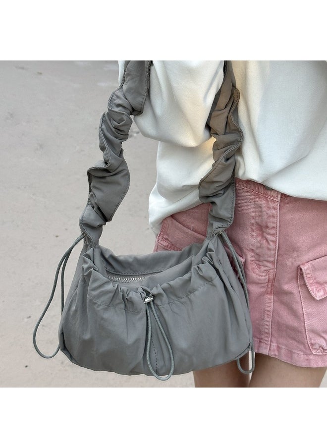 Korean Women's Bag Fold Bag Trend Literary Crossbody Nylon Bag Niche Design Fashion Casual Shoulder Small Square Bag