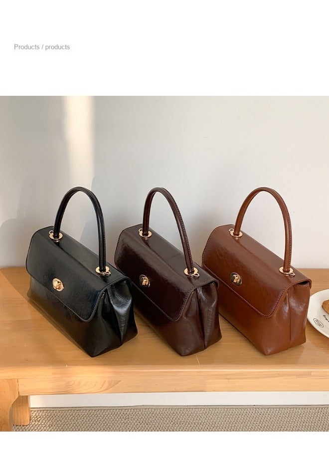 Retro Handbag Fashion Niche Design All Crossbody Bag Oil Wax Skin Foreign Air Clamshell Hand Carrying Small Square Bag