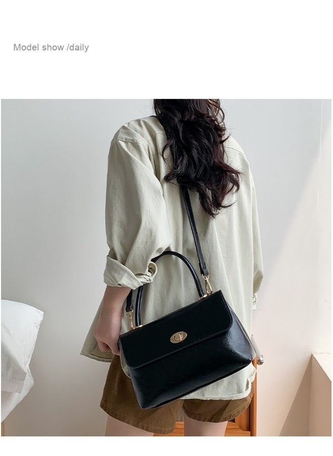 Retro Handbag Fashion Niche Design All Crossbody Bag Oil Wax Skin Foreign Air Clamshell Hand Carrying Small Square Bag