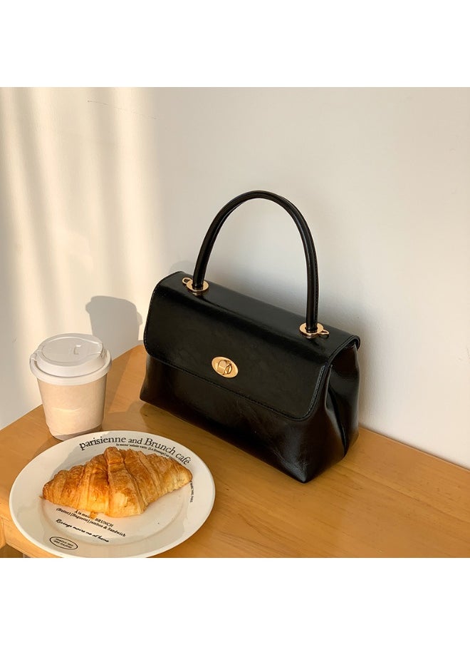 Retro Handbag Fashion Niche Design All Crossbody Bag Oil Wax Skin Foreign Air Clamshell Hand Carrying Small Square Bag