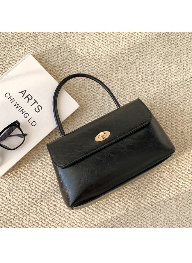 Retro Handbag Fashion Niche Design All Crossbody Bag Oil Wax Skin Foreign Air Clamshell Hand Carrying Small Square Bag