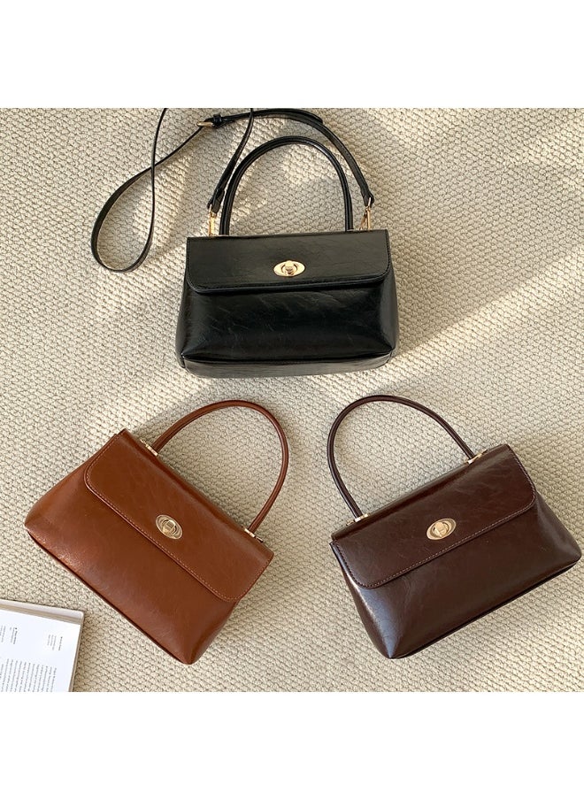 Retro Handbag Fashion Niche Design All Crossbody Bag Oil Wax Skin Foreign Air Clamshell Hand Carrying Small Square Bag
