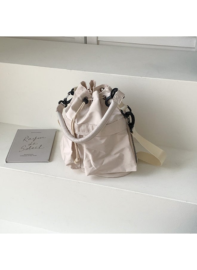 Korean Large Capacity Drawstring Nylon Bucket Bag Leisure Handbag Senior Sense Commuter Single Shoulder Crossbody Bag for Women