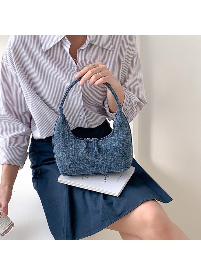 Korean Denim Hand Dumpling Bag Fashion Niche Baguette Bag High-grade Underarm Bag Female