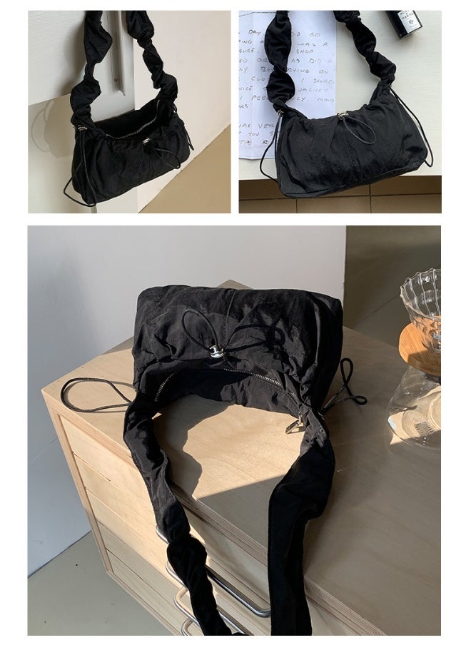 Korean Women's Bag Fold Bag Trend Literary Crossbody Nylon Bag Niche Design Fashion Casual Shoulder Small Square Bag