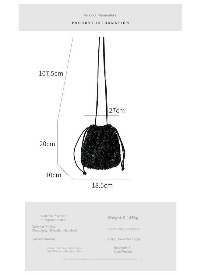 European-american Crossbody Bucket Bag Women's Drawstring Pleated Design Soft Hand Bill Shoulder Bag Color Sequin Bag