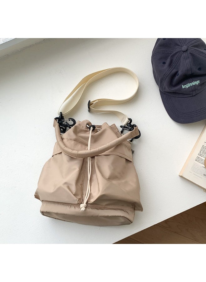 Korean Large Capacity Drawstring Nylon Bucket Bag Leisure Handbag Senior Sense Commuter Single Shoulder Crossbody Bag for Women