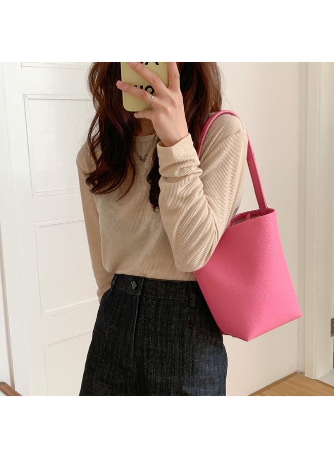Simple Girl's Shoulder Bag Advanced Sense Refined Bucket Bag Large Capacity Small Wind Commuter Bag