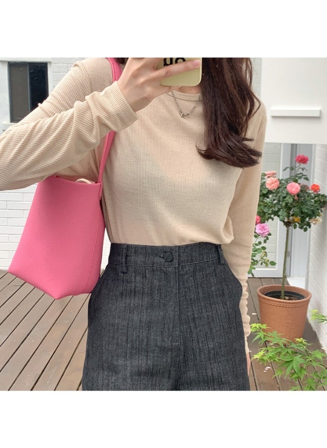 Simple Girl's Shoulder Bag Advanced Sense Refined Bucket Bag Large Capacity Small Wind Commuter Bag